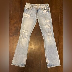 Hollister Low Rise 2000s Bootcut Ripped Jeans Light Denim